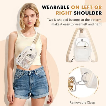 MOONBABY Clear Bag for Stadium Events, Clear Backpack Purse for Women Waterproof TPU Crossbody Fanny Pack | for Stadium Events - color: Leather White
