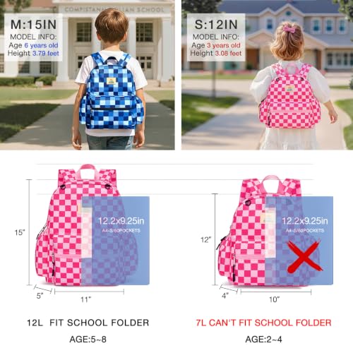 STEAMEDBUN Toddler Backpack Boys Girls 2-4, Preschool Daycare Backpack -12inch - color: Hot Pink Checkerboard, size: Mini-12"H(not fit folder)