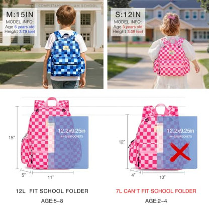 STEAMEDBUN Toddler Backpack Boys Girls 2-4, Preschool Daycare Backpack -12inch - color: Hot Pink Checkerboard, size: Mini-12"H(not fit folder)