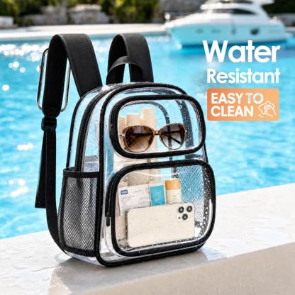 TILYMOL Clear Backpack Stadium Approved, Clear Bag with Phone Pocket, Large - color: Black, size: Large