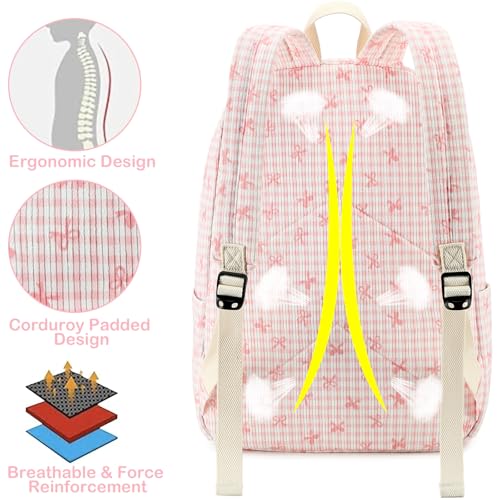 LEDAOU Kids Backpack for Girls Backpacks with Lunch Box, Lightweight Bookbag Set Elementary Middle School Back pack for 8-14 - color: Pink Bow Checkered