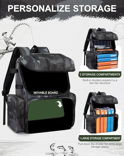 Fishing Backpack, Large Water Resistant Tackle Bag Storage Fishing Gear and Equipment, Built-in Cooler Compartment Khaki - color: Khaki Camo
