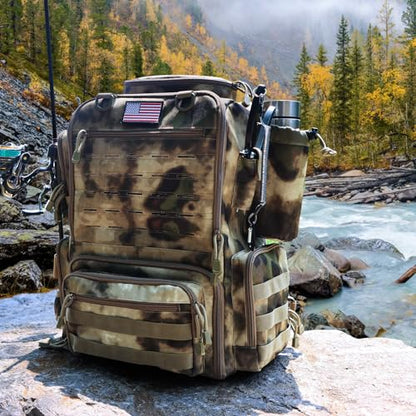 Fishing Backpack, Fishing Tackle Backpack with Rod Holders for 4 Boxes (Box Not Included) 45L Waterproof Fishing Gear, Ideal for Men and Women Large Tackle Box Bag (Sahara Khaki Camo) - color: Sahara Khaki Camo