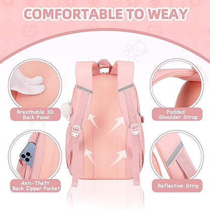 Girls Backpack, Kids Backpack for Girls with Anti-theft Back Pocket, Lightweight School Bookpack, Watrer Resistant, Bookbag for Elementary Primary School, Pink - color: Pink