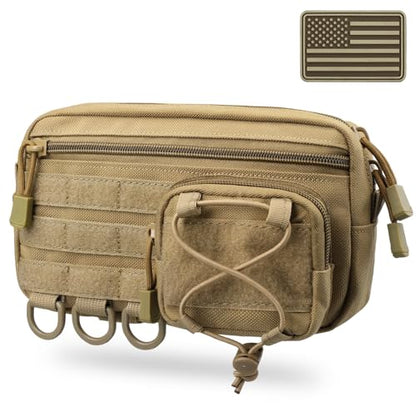 Molle Admin Pouch for Tactical Backpack, EDC Tool Pouch Organizer, Tactical Admin Pouch Molle, Belt Zipper Utility Waist Bag, Horizontal Phone Pouch with US Flag Patch - color: Khaki