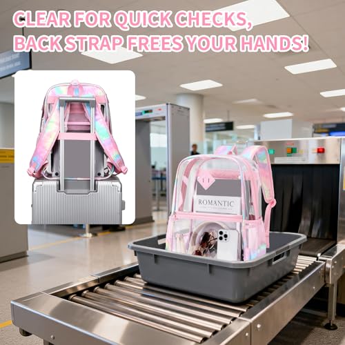 MUSEVOS Clear Backpack for School, Heavy Duty PVC Transparent Bookbag for Girls Stadium Approved See Through Backpack, Pink Tie-Dye - color: Pink Tie-dye