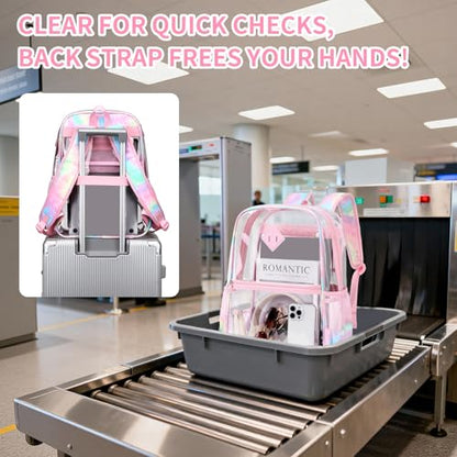 MUSEVOS Clear Backpack for School, Heavy Duty PVC Transparent Bookbag for Girls Stadium Approved See Through Backpack, Pink Tie-Dye - color: Pink Tie-dye