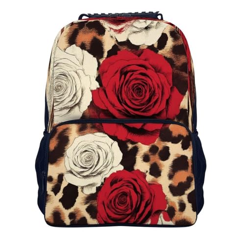 Supdreamc Lightweight Rucksacks for Camping Picnic Walking Cycling, Large Capacity Multipurpose Anti-Theft Carry On Bag, Animal Rose Flower Cheetah Leopard Print Floral Travel Hiking Camping Rucksack - color: Pattern 435