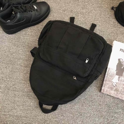 Black Canvas Backpack for Women & Men Retro Aesthetic Rucksack Basic Backpack for High School/College Students Travel Laptop Bag - color: Black