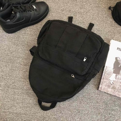 Black Canvas Backpack for Women & Men Retro Aesthetic Rucksack Basic Backpack for High School/College Students Travel Laptop Bag - color: Black