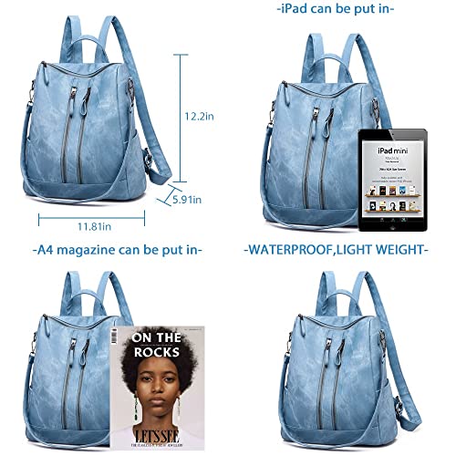 Backpack Purse for Women, Women Backpack Purse Small Leather Waterproof Anti-theft Shoulder Bags Handbags Ladies - color: Double Zipper Blue