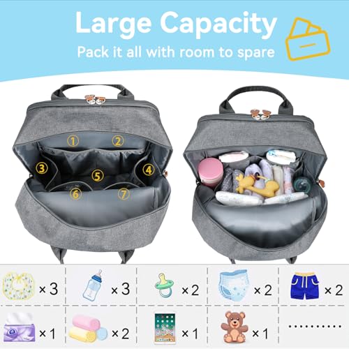 LANDICI Diaper Bag Backpack, Multifunction Baby Diaper Bags with Changing Pad, Stroller Straps & Pacifier Case, Travel Essentials Back Pack for Mom Dad Boy Girl, Large Capacity, Waterproof, Grey - color: Grey