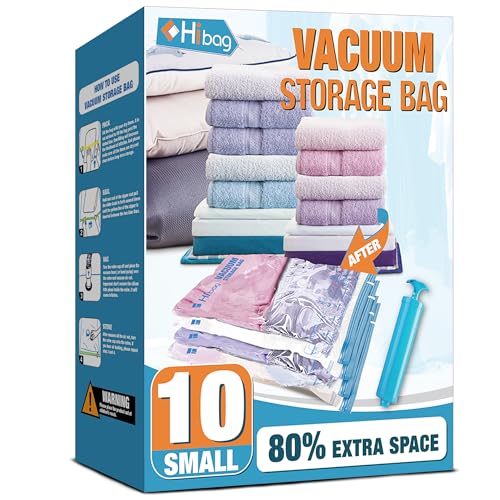 Vacuum Storage Bags, 10 Small Space Saver Vacuum Seal Bags, Space Bags, Vacuum Sealer Bags for Clothes with Travel Hand Pump (10S) - size: 10-Small