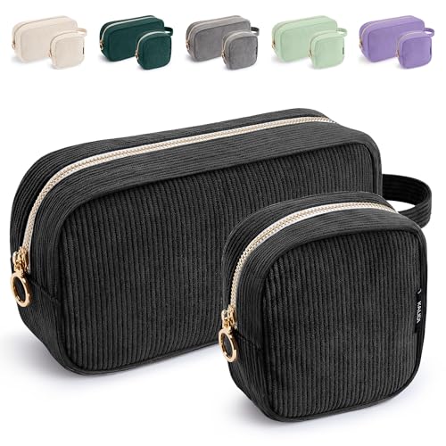 WLLWOO 2pcs Small Makeup Bag for Purse Corduroy Mini Cosmetic Pouch Ring Zipper Portable Travel Toiletry Organizer for Women Pencil Case Coin - color: Black-2pcs