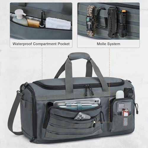 G4Free 3-in-1 Travel Duffle Bag for Men and Women, 50L Large Gym Sports Bags Tactical Military Duffle Backpack with Shoes Compartment and Wet Pocket (Dark Gray) - color: Dark Gray