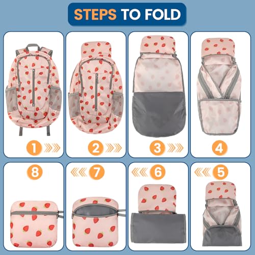 ZOMAKE Ultra Lightweight Packable Backpack 25L, Foldable Hiking Backpacks Water Resistant Small Folding Daypack for Travel(Strawberry Print) - color: Strawberry Print