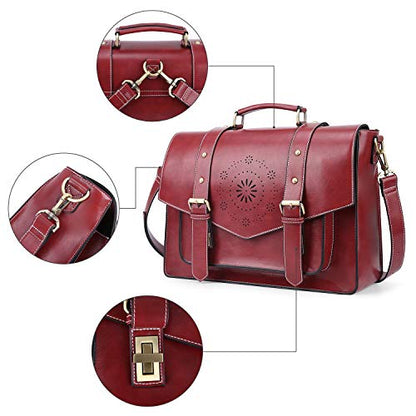 ECOSUSI Backpack for Women Briefcase Messenger Laptop Bag Vegan Leather Satchel Work Bags Fits 15.6 inch Laptops, Red - color: 3red-l