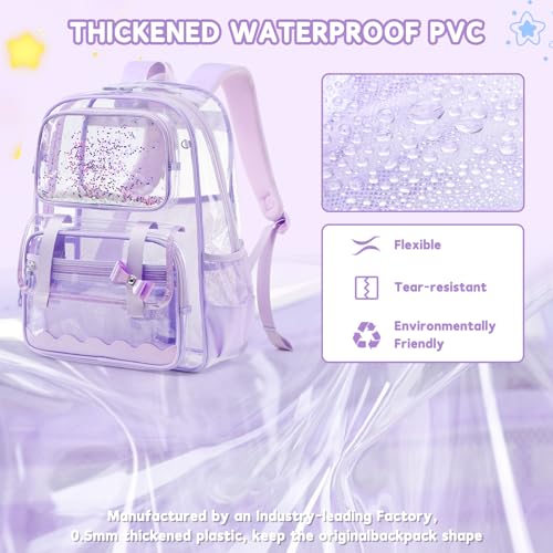 Clear Backpack for Girls,Transparent Backpack See Through Backpacks Stadium Event,Heavy Duty Clear Bookbag for School Purple - color: Dreamy Purple