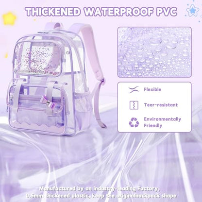 Clear Backpack for Girls,Transparent Backpack See Through Backpacks Stadium Event,Heavy Duty Clear Bookbag for School Purple - color: Dreamy Purple