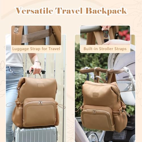 miss fong Diaper Bag Backpack - Baby Diaper Bag Neoprene Bag Large Capacity Neoprene Backpack with Diaper Changing Pad Pañaleras Para Bebe Baby Bag with 12 Pockets for Mom & Dad -Brown - color: Brown