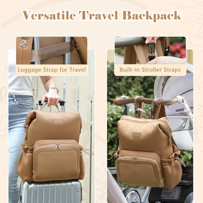 miss fong Diaper Bag Backpack - Baby Diaper Bag Neoprene Bag Large Capacity Neoprene Backpack with Diaper Changing Pad Pañaleras Para Bebe Baby Bag with 12 Pockets for Mom & Dad -Brown - color: Brown