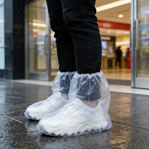 12 Pcs Waterproof Shoe Covers for Rain, Non-Slip Disposable Rain Shoe Covers, Plastic Shoe Ponchos, Thickened PE Material Boot Covers for Men and Women (Clear) - color: 12pcs(adults)-clear