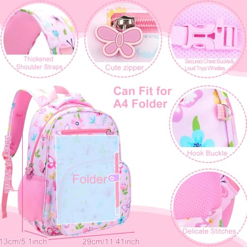 RHCPFOVR Kids Backpack for Girls - Girls Backpack 3-8 Ages Butterfly for Kids 15 Inch School Bookbag for Kindergarten Elementary School Bookbag for Girl 1st 2nd Grade - style: Pink Flowers