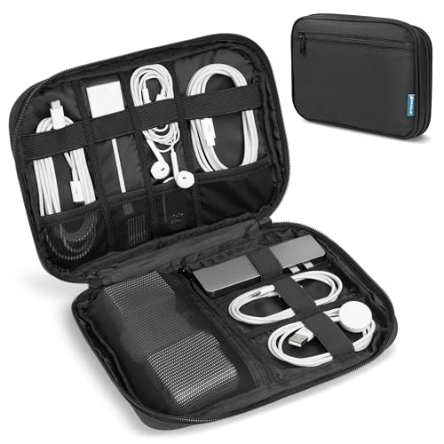 PAVILIA Travel Cord Organizer, Electronic Organizer Travel Case, Tech Case Cable Storage, Small Charger Cord Bag Pouch, Accessories Tech Gifts for Men Women, Black - color: Black