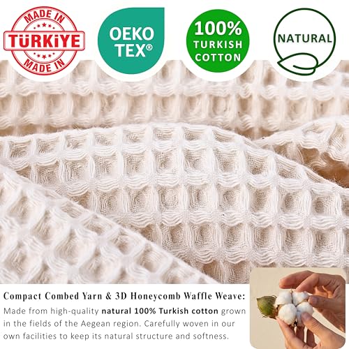 PÜSKÜL Undyed-Raw Waffle Bath Towels Set of 2-Piece | Organic Natural 100% Turkish Cotton Towel | Premium Quality Body Towels for Bathroom & Sauna | 32x63 inch Large Bath Sheet | Earthy Spa Experience - color: Natural Beige