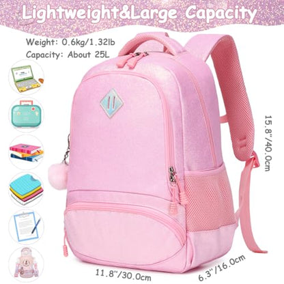 Meisohua School Backpack for Girls Shiny Glitter Sparkly Bookbag for Kids Elementary Middle School Bags for Girl Blingbling Pink - color: Glitter Pink