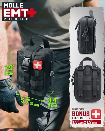 LIVANS 1000D First Aid Bag Empty Medical Ifak Pouch Molle EMT Pouches Rip-Away Tactical Military Trauma Emergency Medic Bag - color: Black-small Size(5.7"lx 3.4"w X 7.9"h)