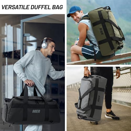 MIER Gym Bag for Men Large Duffel Backpack with Shoe Compartment, 60L Convertible Duffle Bags Weekender Overnight Bag for Gym Sports Travel, Black - color: Black