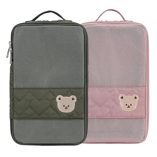Baby Diaper Bag Organizer Pouches - 2 Pack Waterproof Pod Hanging Diaper Bag Cute Bear Mesh Bag Reusable, Washable or Baby Cloth Diapers (Green&Pink) - color: Green&Pink