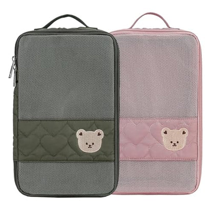 Baby Diaper Bag Organizer Pouches - 2 Pack Waterproof Pod Hanging Diaper Bag Cute Bear Mesh Bag Reusable, Washable or Baby Cloth Diapers (Green&Pink) - color: Green&Pink