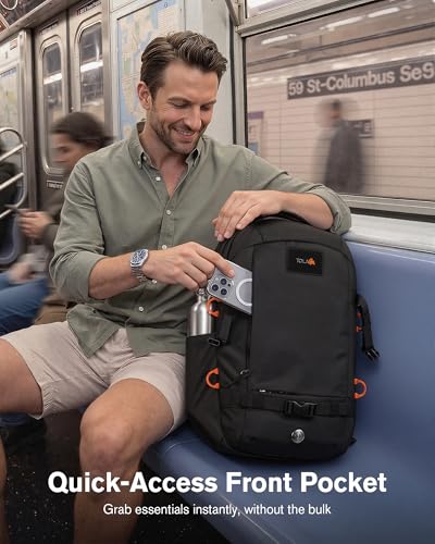Tolaccea Travel Backpack 30L Laptop Carry On TSA Approved for Commute Trips | 100% RPET Recycled Fabric | EVA-cushioned Laptop Protection | TSA 180° Lay-flat Opening | Reinforced Stability Base Panel - color: Black