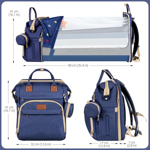 ZRSUN Diaper Bag Backpack, Multifunctional Baby Travel Bag with Foldable Changing Station, Portable Changing Pad, USB Charging Port, Blue - color: Blue