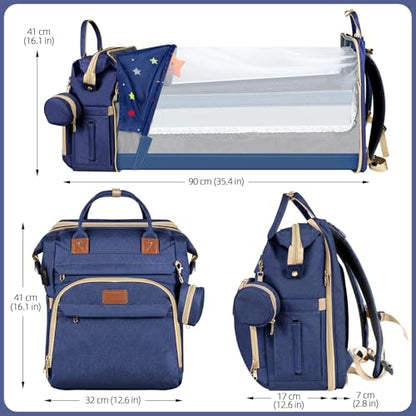 ZRSUN Diaper Bag Backpack, Multifunctional Baby Travel Bag with Foldable Changing Station, Portable Changing Pad, USB Charging Port, Blue - color: Blue
