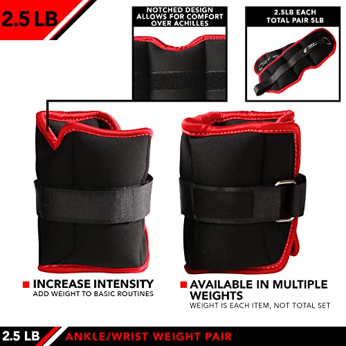 JFIT Ankle Weights - Ankle Weight Pair 10 Weight and Bundle Options - 0.5 to 8 lbs. Each (Set of 2) Adjustable Straps – Comfortable, Breathable, Moisture Absorbent Weight Straps for Men and Women - size: 2.5 lb Pair