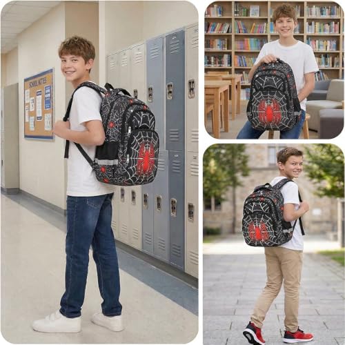 Cusangel kids Backpack for School Boys Girls 8-12ages,16in Bookbag Stitch,durable Water Resistant,7 Pockets, Adjustable Chest Strap,Large For Travel,Gifts (Red Spider-17in) - color: Red Spider-17in