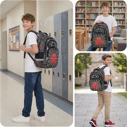 Cusangel kids Backpack for School Boys Girls 8-12ages,16in Bookbag Stitch,durable Water Resistant,7 Pockets, Adjustable Chest Strap,Large For Travel,Gifts (Red Spider-17in) - color: Red Spider-17in
