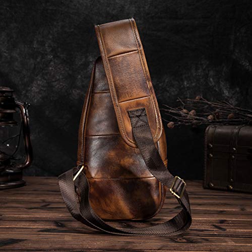 Le'aokuu Men Fashion Casual Tea Designer Travel Hiking Crossbody Chest Sling Bag Rig One Shoulder Strap Bag Men Leather 8015 | Fashion - color: Gold