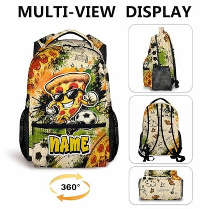Custom Backpack for Kids Boys Personalized Soccer Bookbag for School Travel Hiking, Funny Pizza Backpacks Lightweight Casual Bag for Student - color: Red