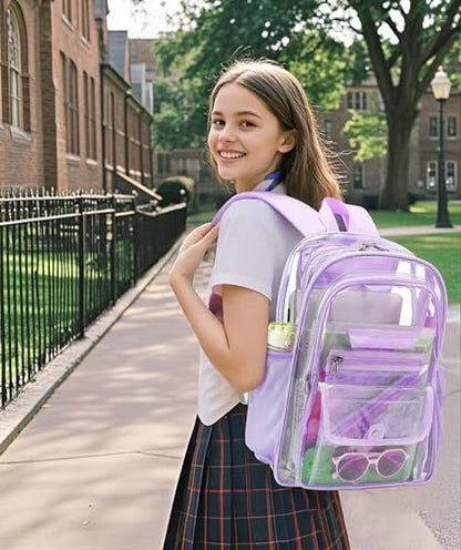 Clear Backpack for Girls Boys Women Men, Heavy Duty Transparent PVC Bookbag for School College Work See Through Backpack,Purple - color: Purple