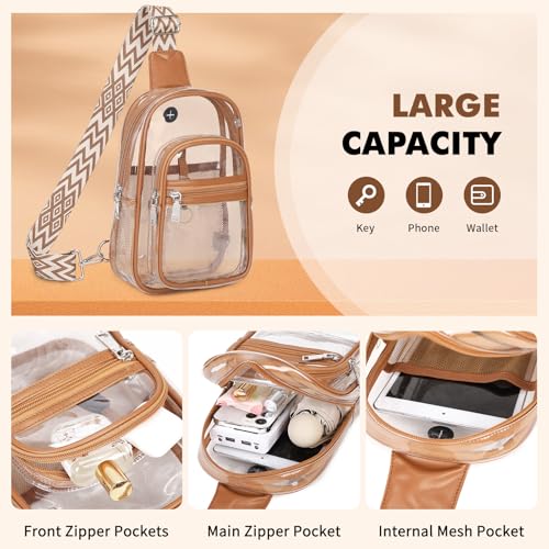 MOONBABY Clear Bag for Stadium Events, Clear Backpack Purse for Women Waterproof TPU Crossbody Fanny Pack | for Stadium Events - color: Leather Brown