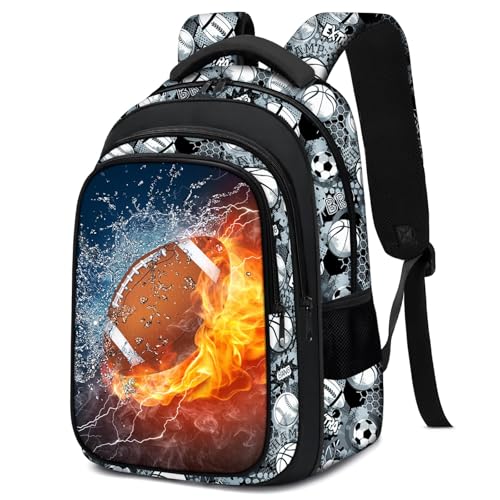School Backpack for Boys - American Football Boys Backpack for Kids Children Teens Elementary Middle School - 17″ Sport Bookbag Travel Back Pack for Age 6-18 - color: American Football Backpack01