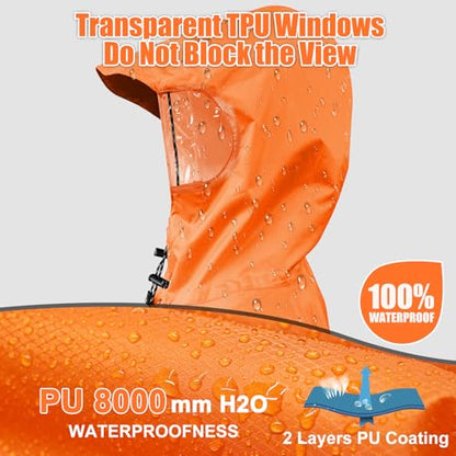 Andake Waterproof Rain Poncho for Adults Unisex,230T Ripstop Polyester,Raincoat Gear with Transparent Viewing Window Outdoors - color: Orange