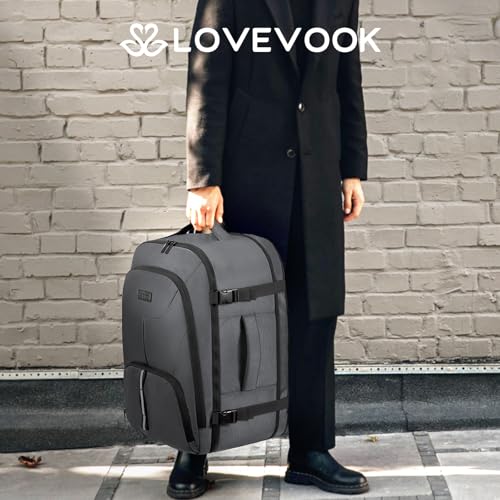LOVEVOOK Travel Carry on Backpack for Men Women,Expandable 40L Extra Large Travel Laptop Backpack,Water Resistant Durable TSA Airline Approved Business College Carry on Bag Fit 17 Inch Computer,3 Pcs - color: Grey-3pcs, size: 40L-3Pcs