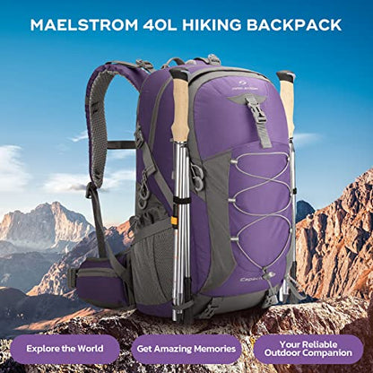 Maelstrom Hiking Backpack,Camping Backpack,40L Waterproof Hiking Daypack with Rain Cover,Lightweight Travel Backpack,Purple - color: 40l Purple, size: 40l