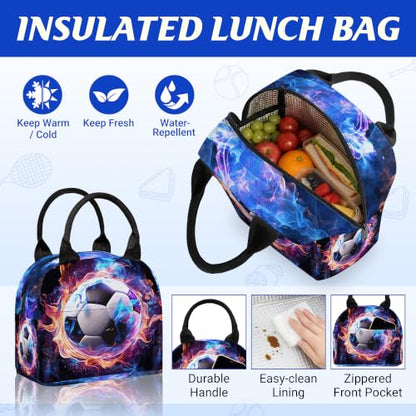 3PCS Boys Soccer Backpack, Bookbag for Kids Boys with Lunch Box, 17 Inch Soccer Teens Back to School Bag Set, Laptop Backpack for Mens School/Daypack - color: Soccer