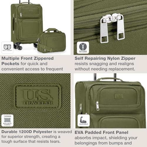 U.S. Traveler Rio Lightweight Softside Rolling Carry-on Suitcase, 4-Wheel Single, Green - color: Green, size: 22"